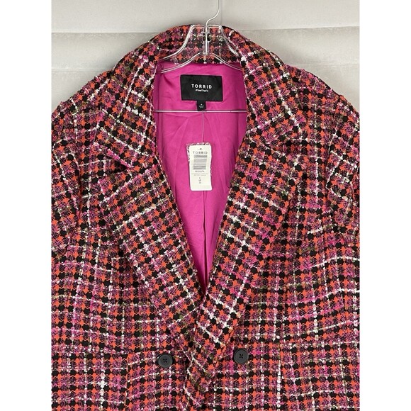 Torrid Women 4X Coat Plaid Boucle Statement Longline Pink Preppy Glam Winter - Picture 7 of 16